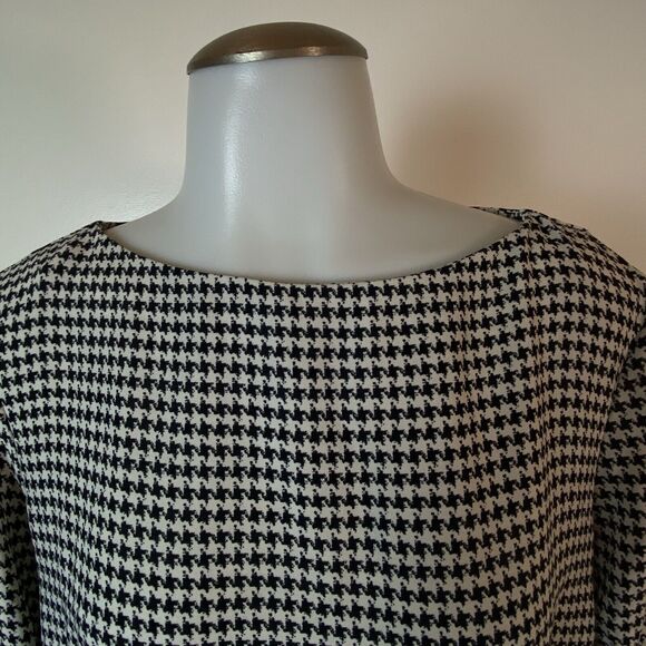 H&M Modern Chic Houndstooth Black & White Mini Shift Dress 3/4 Sleeve Size 6 Med - Picture 3 of 10